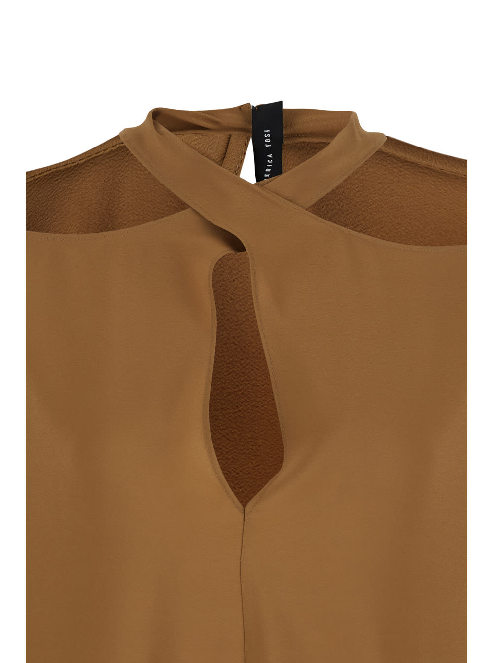 Federica Tosi Beige Blouse With Criss-crossed Neckline And Rear Keyhole Closure In Silk Blend Woman In Brown
