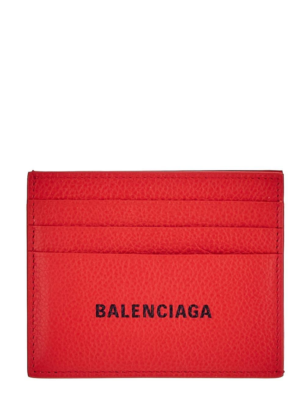 Balenciaga Logo Card Holder In Tomato Red Black