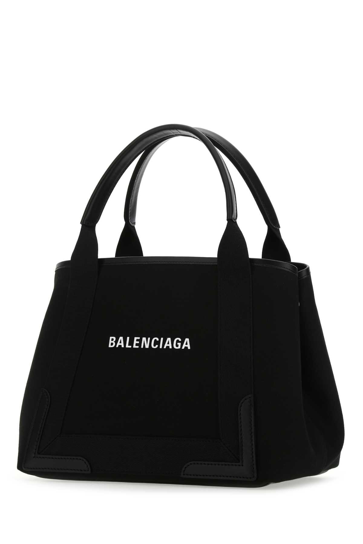 Shop Balenciaga Black Canvas Small Cabas Navy Handbag In 1000