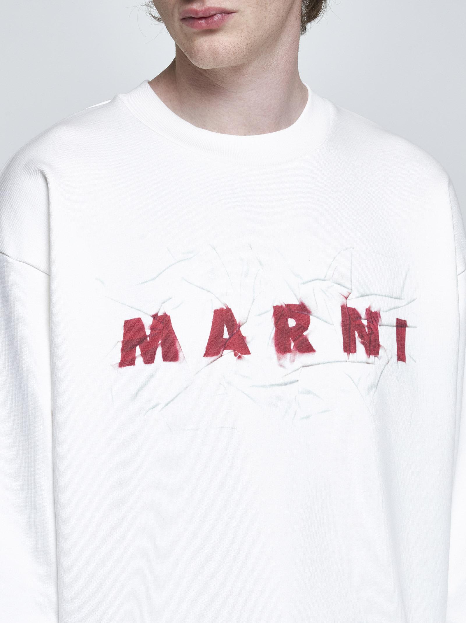 Shop Marni Logo Cotton Oversized Sweatshirt In White