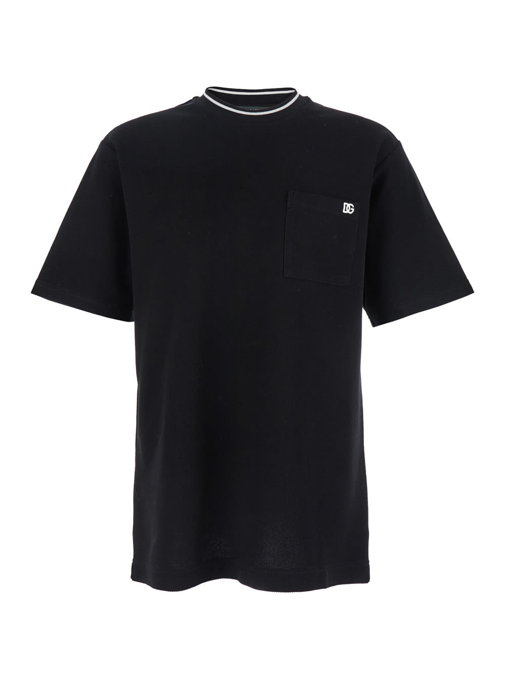 Dolce & Gabbana Black Crewneck T-shirt With Logo Embroidery On The Front In Black