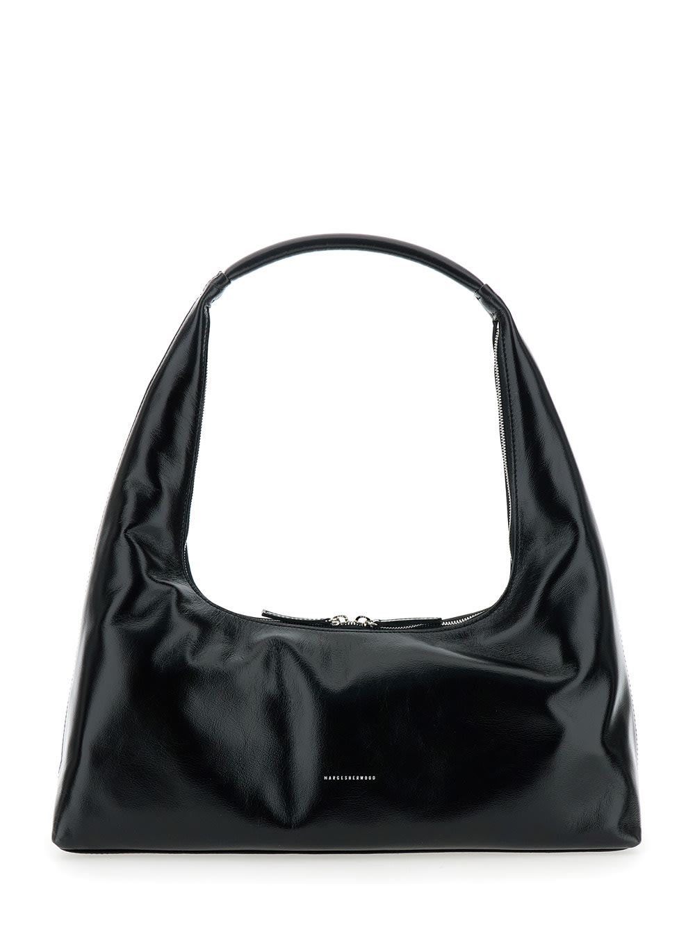 Black Shoulder Bag With Logo Lettering On The Front And Fixed Shoulder Strap In Leather Woman