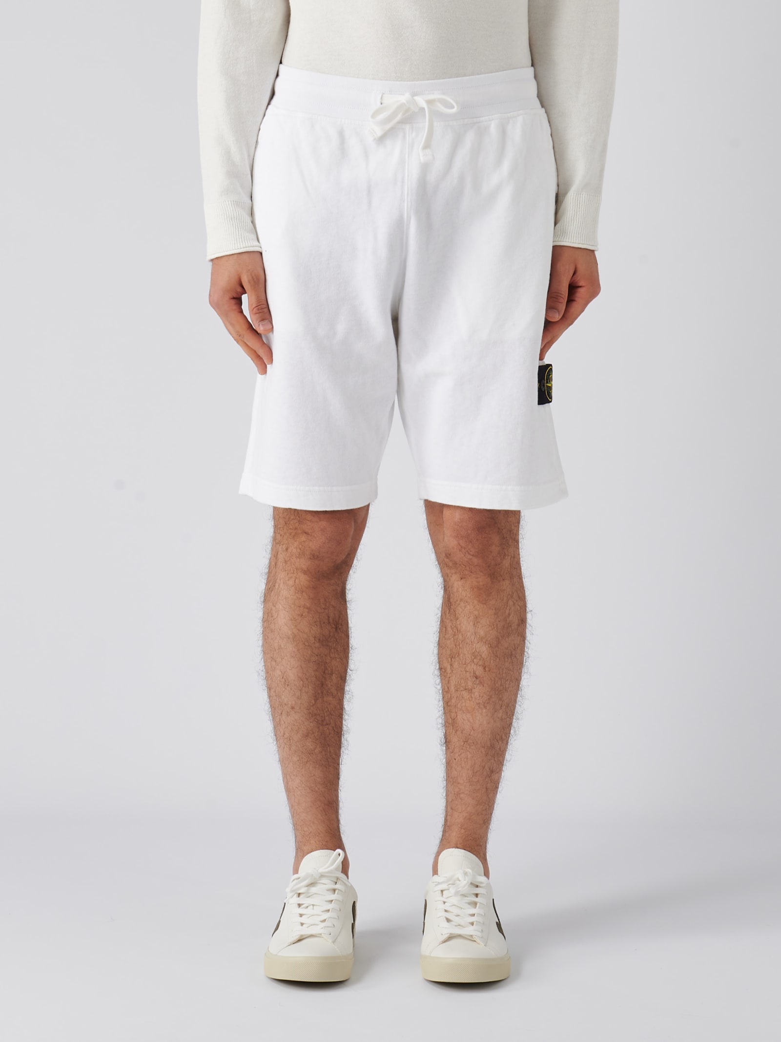 Shop Stone Island Felpa Bermuda Shorts In Bianco