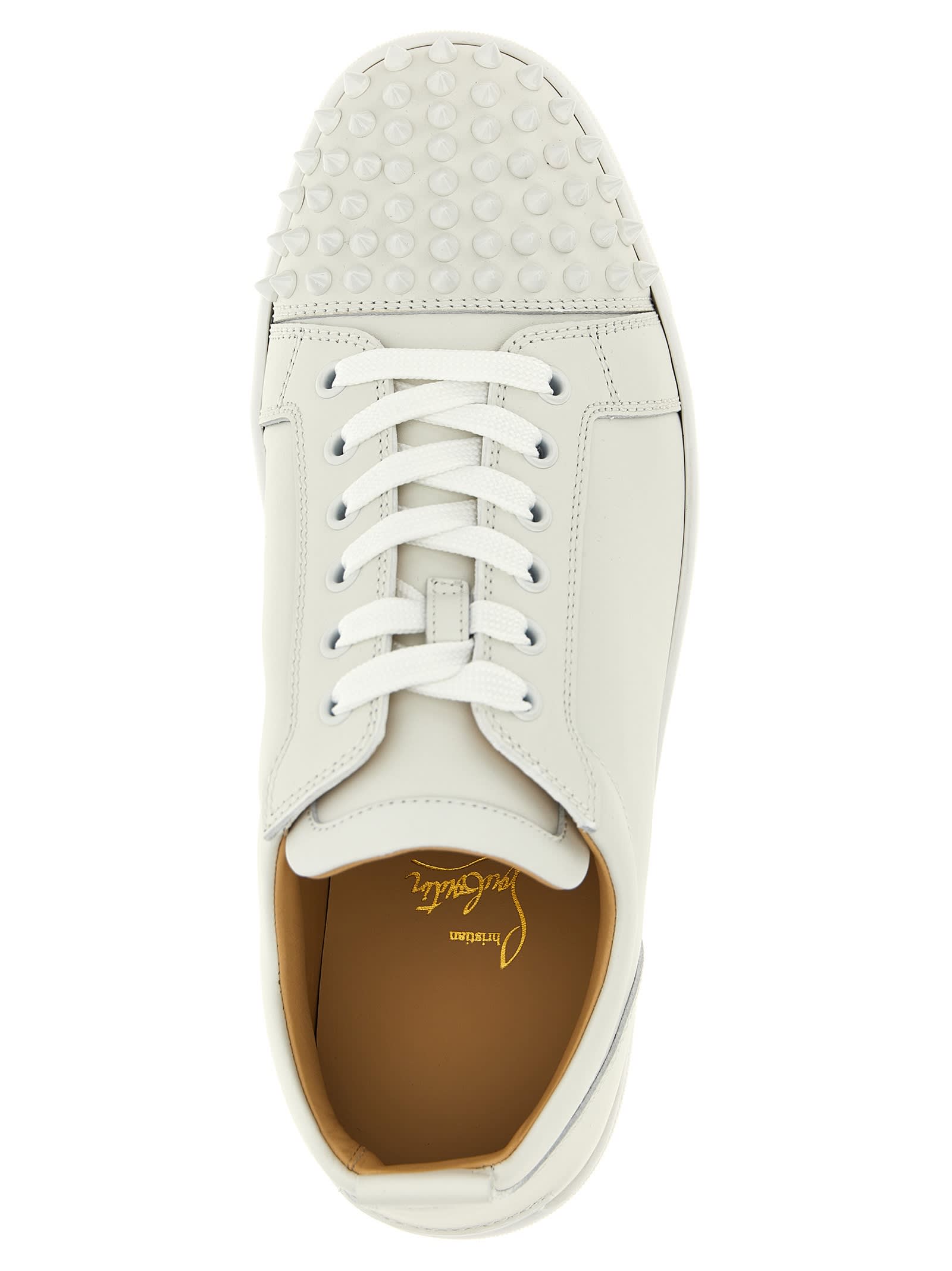 Christian Louboutin Louis Junior Spikes Cap-toe Full-grain Leather Sneakers In White