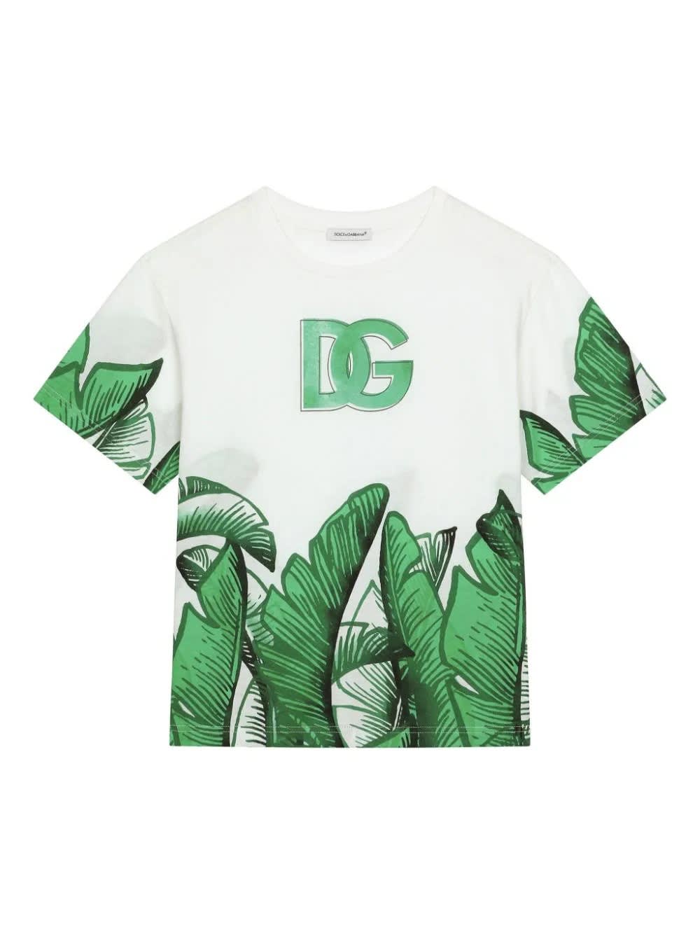 Shop Dolce & Gabbana White T-shirt With Banano Print And Dg Logo
