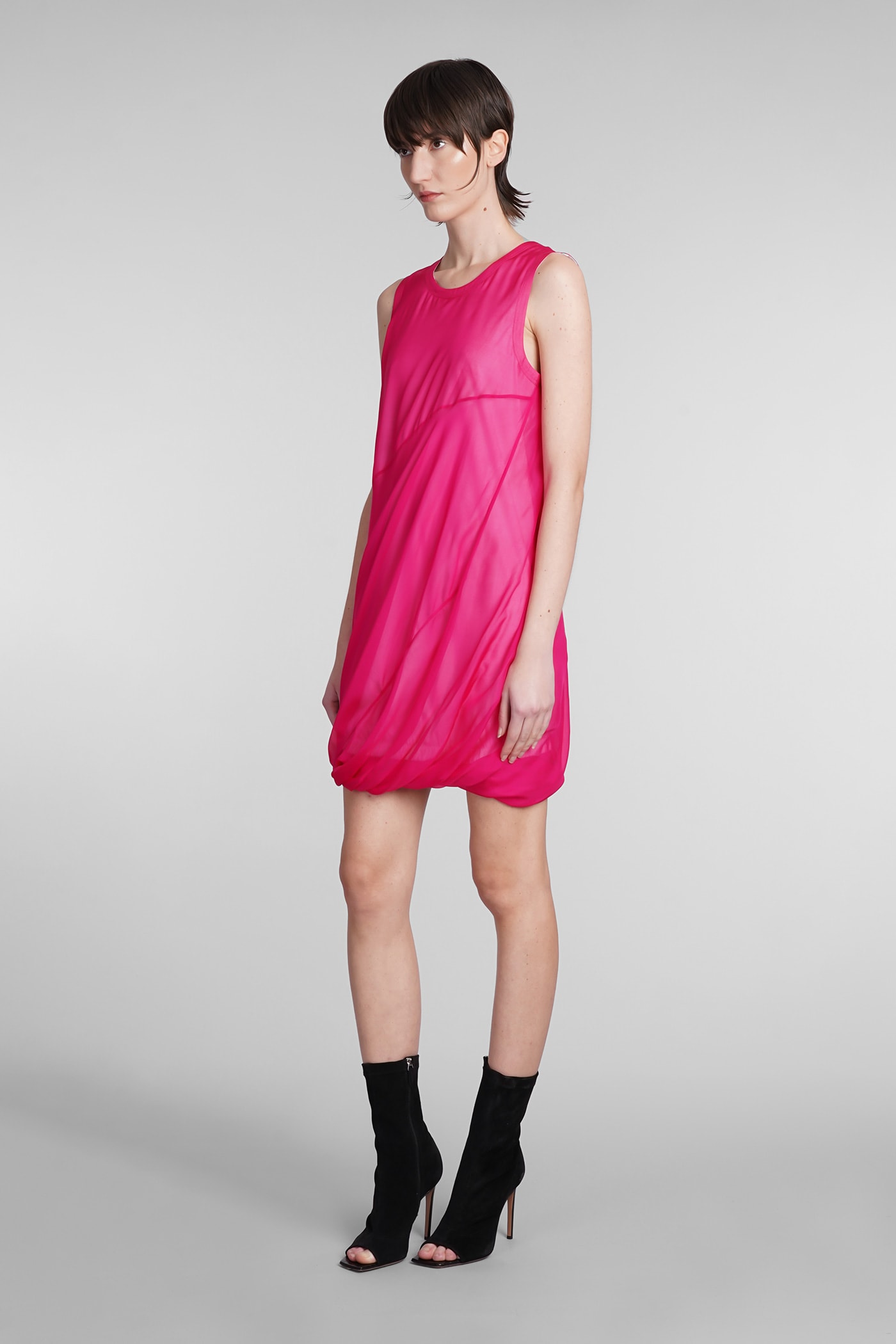 Shop Helmut Lang Dress In Fuxia Silk