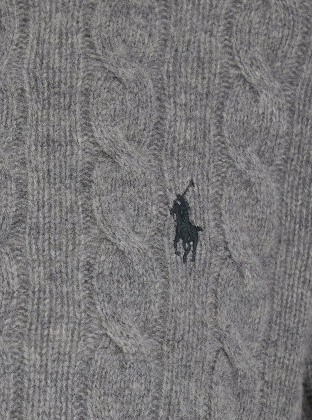 Polo Ralph Lauren Braid-patterned Heather Grey Long Sleeve Polo Pullover In Gray