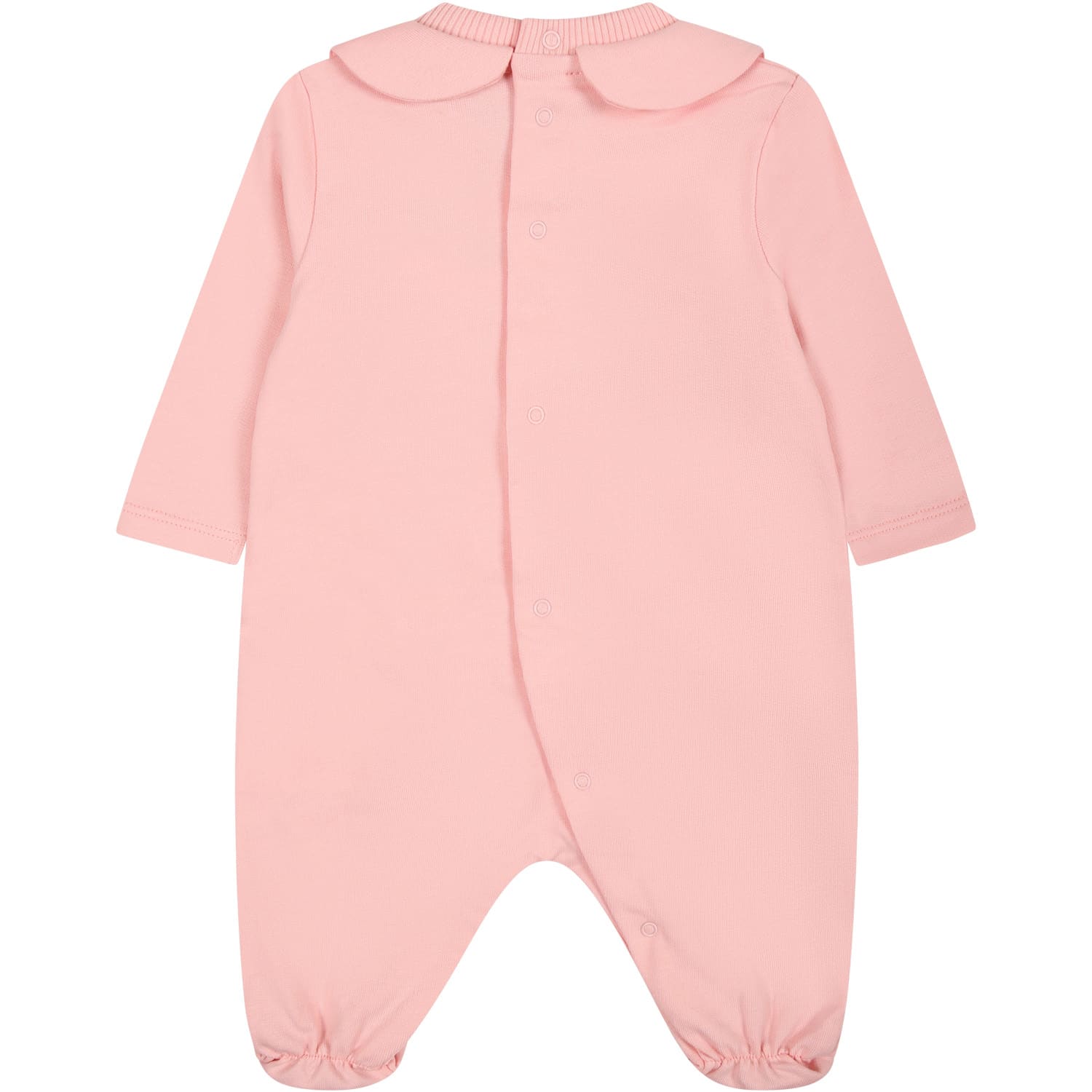 Shop Moschino Pink Jumpsuit For Baby Girl With Logo And Teddy Bear