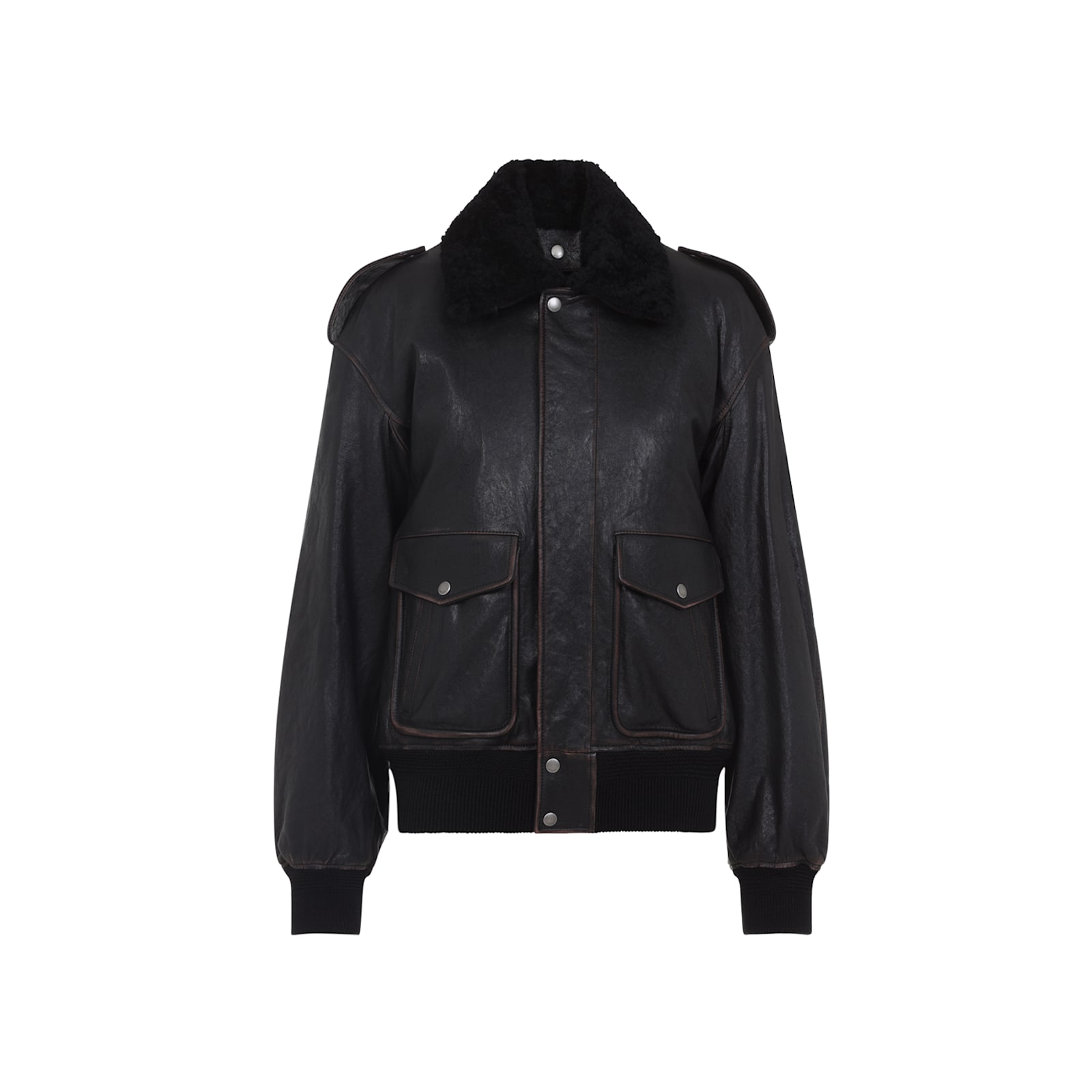 Saint Laurent Leather Bomber Jacket In Black