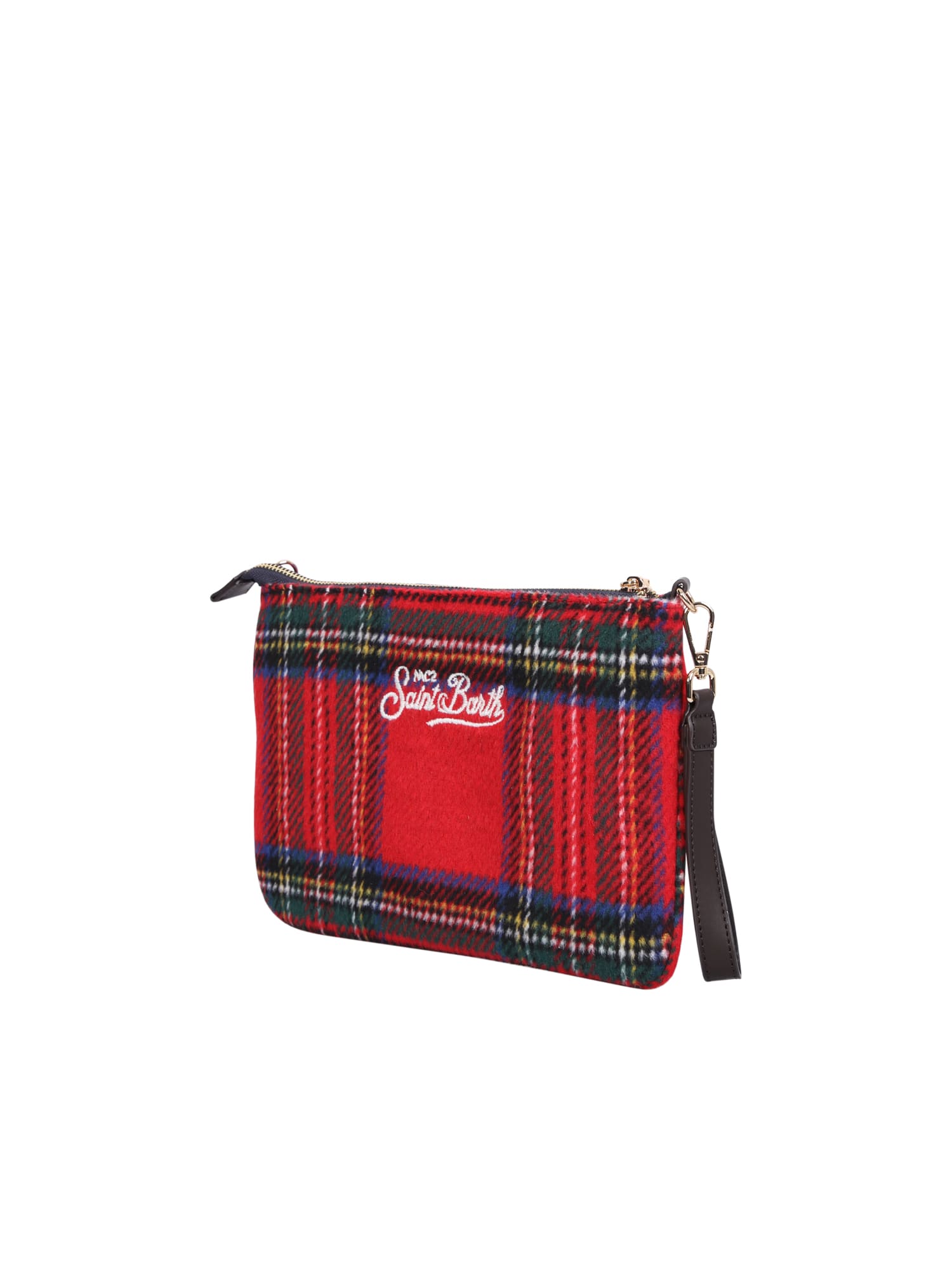 Mc2 Saint Barth Red Tartan Pochette With Logo In Red