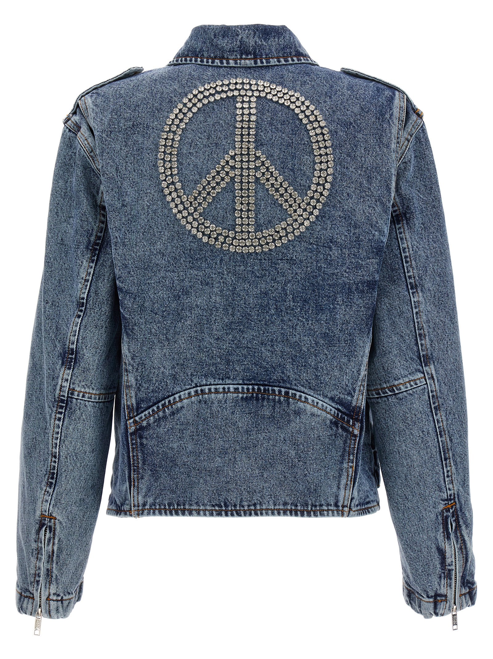 Shop Moschino Crystal Denim Jacket In Blue