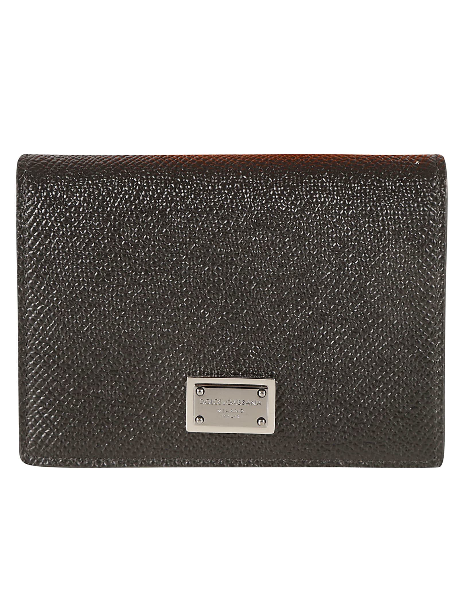 Dolce & Gabbana Grained Leather Logo Plaque Wallet In Black