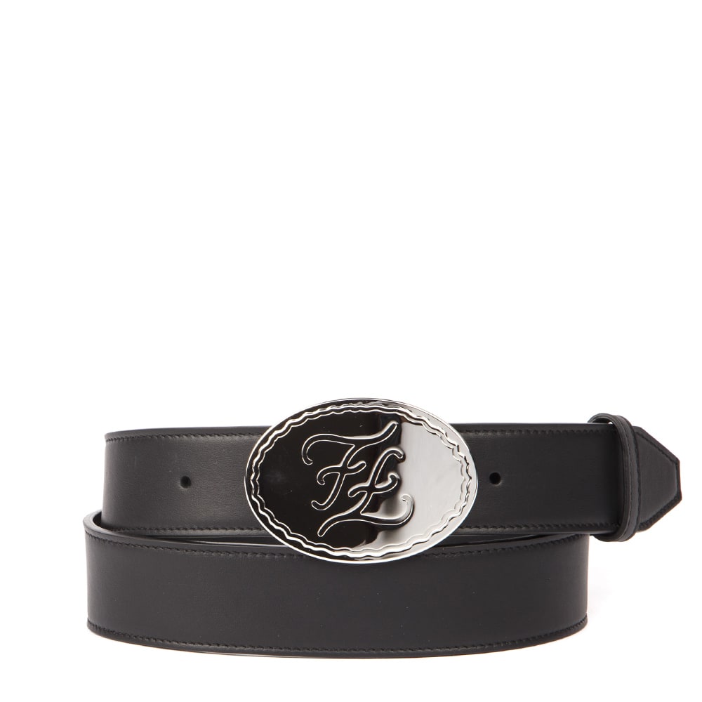 Fendi Embossed Logo Buckle Black Leather Belt