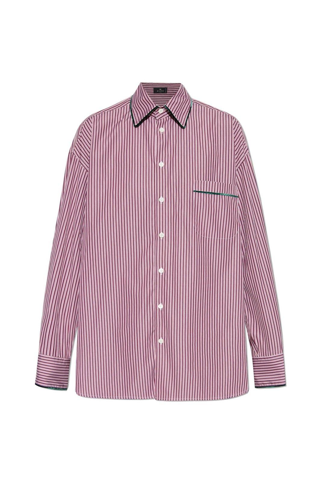 Shop Etro Striped Straight Hem Shirt In Bianco/bordeaux