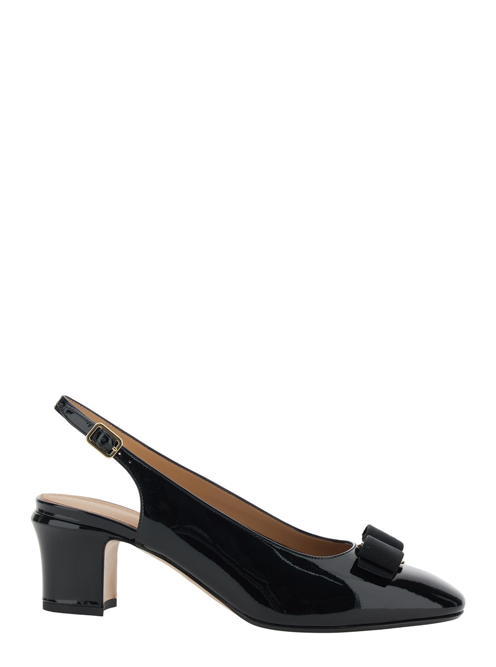 Ferragamo vetty Black Slingback Pumps With Logo Plaque On The Front And Low Block Heel In Leather Woman Ferragamo vetty Black Slingback Pumps With Logo Plaque On The Front And Low Block Heel In Leather Woman