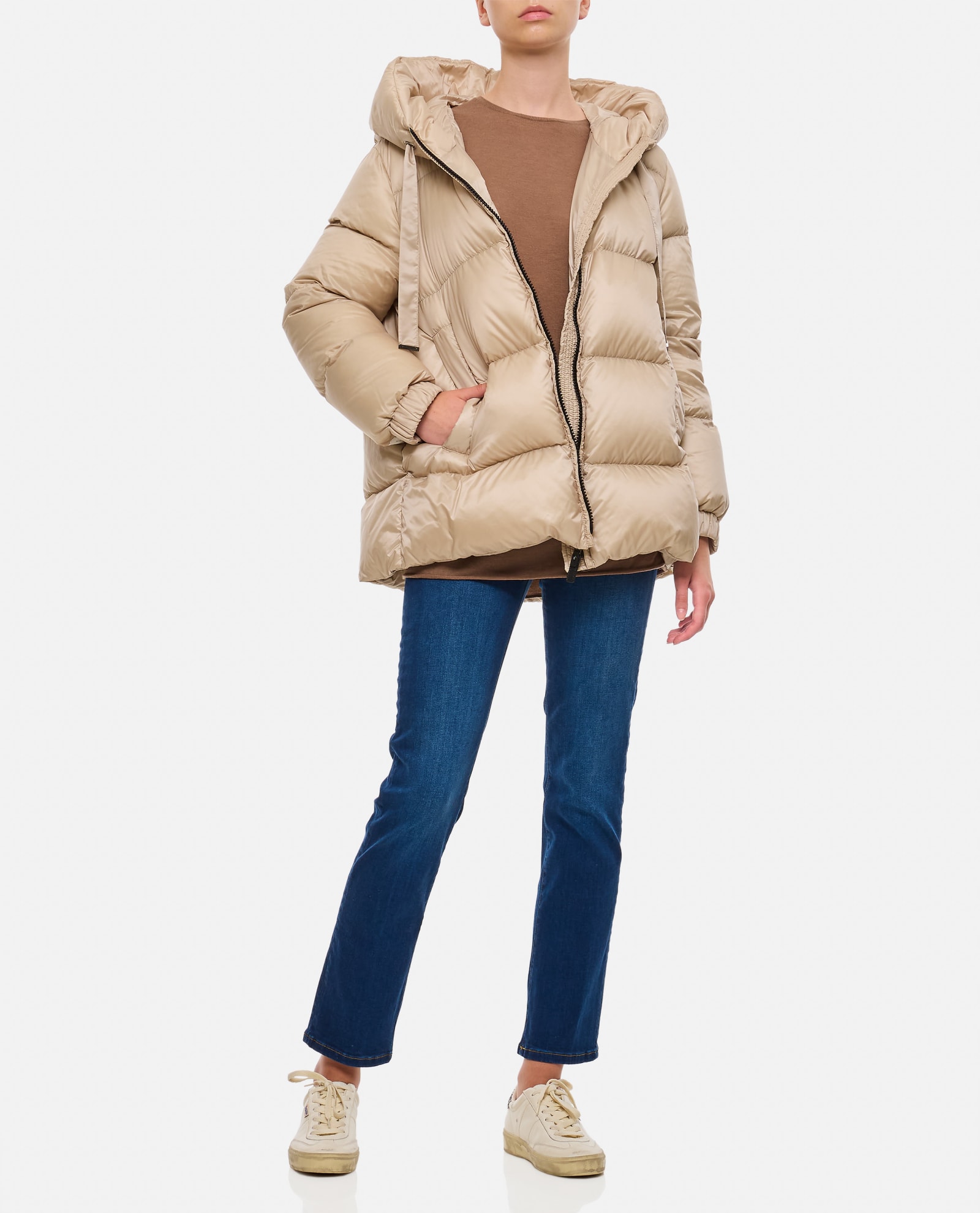 Shop Max Mara The Cube Seia Short Hooded Down Jacket In Avorio