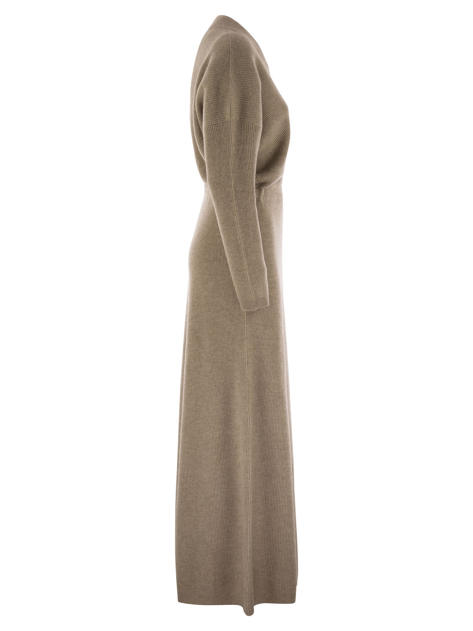 Shop Brunello Cucinelli Diagonal Cashmere Rib Knit Dress In Brown