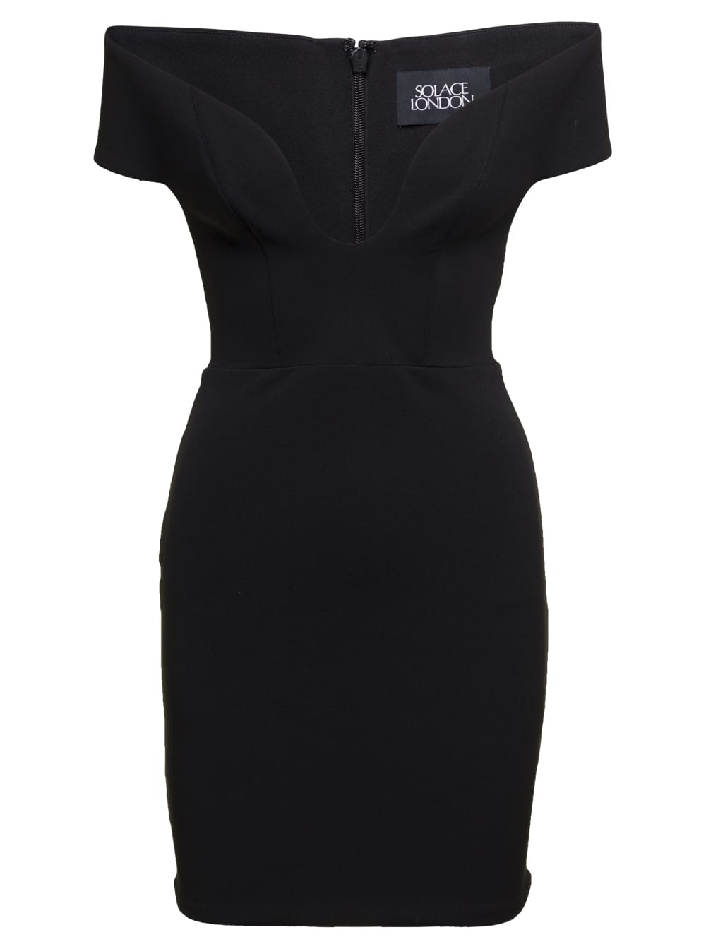 Shop Solace London Lola Mini Black Dress With Plunging Sweetheart Neckline In Stretch Crepe Woman