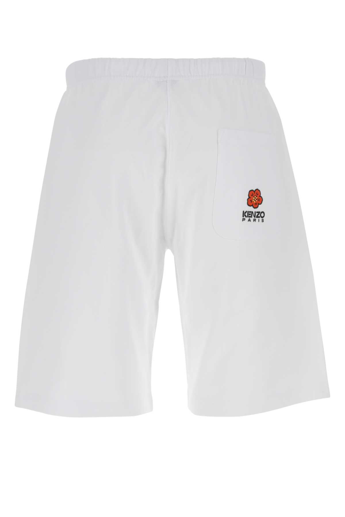 Kenzo White Stretch Cotton Bermuda Shorts In 01