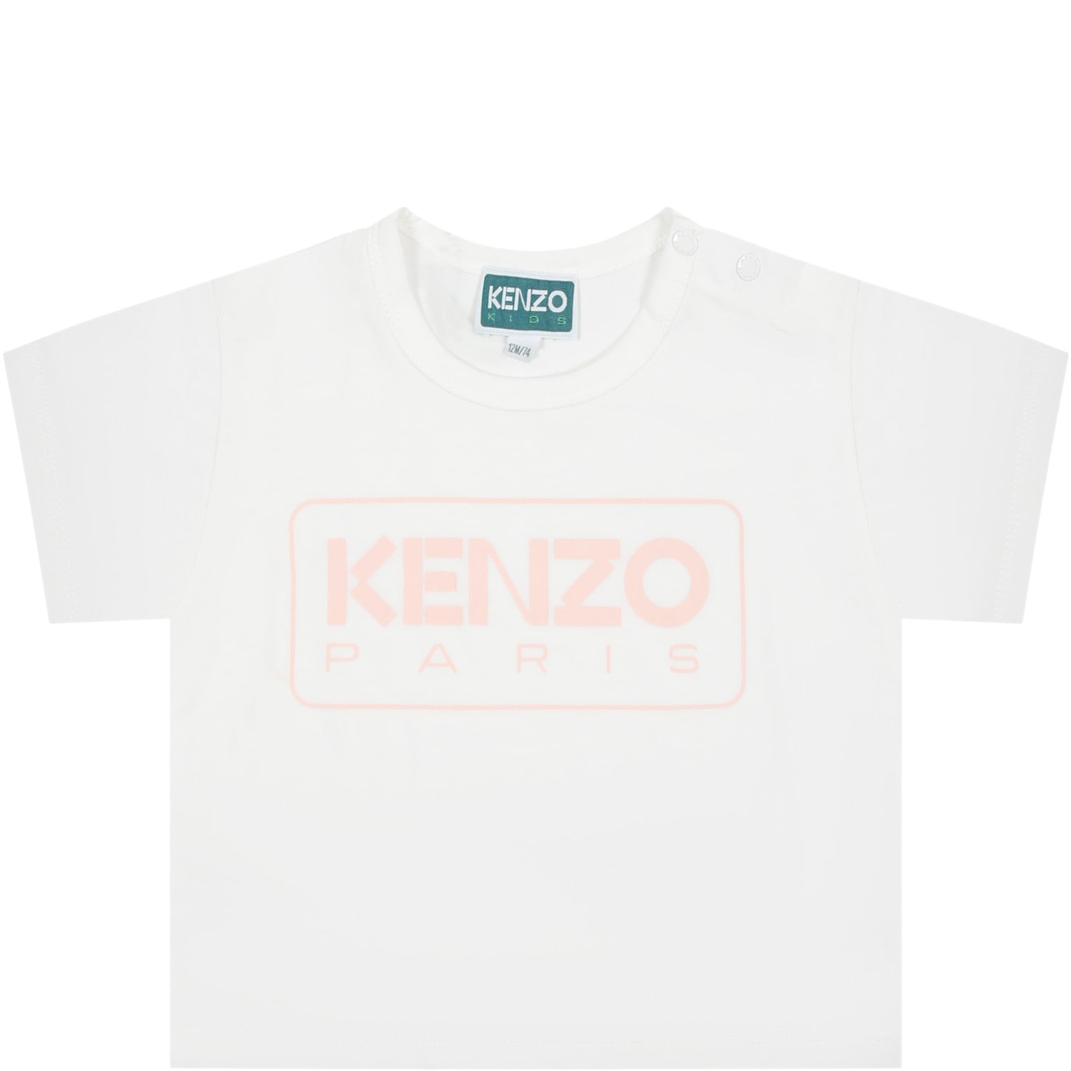 Kenzo White T-shirt For Baby Girl With Logo In Avorio