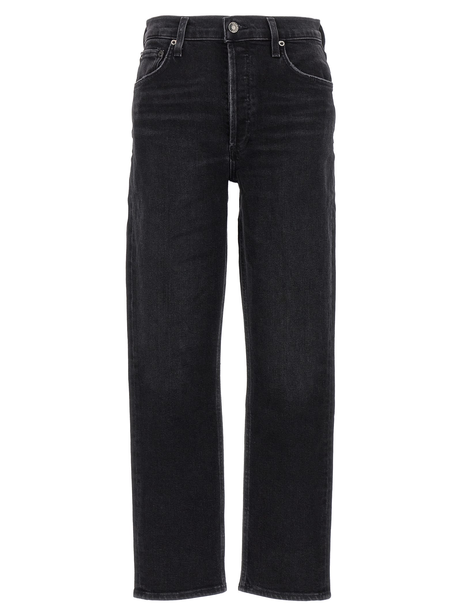 Agolde 90s Pinch Waist Straight-leg High-rise Organic-cotton Denim Jeans In Black