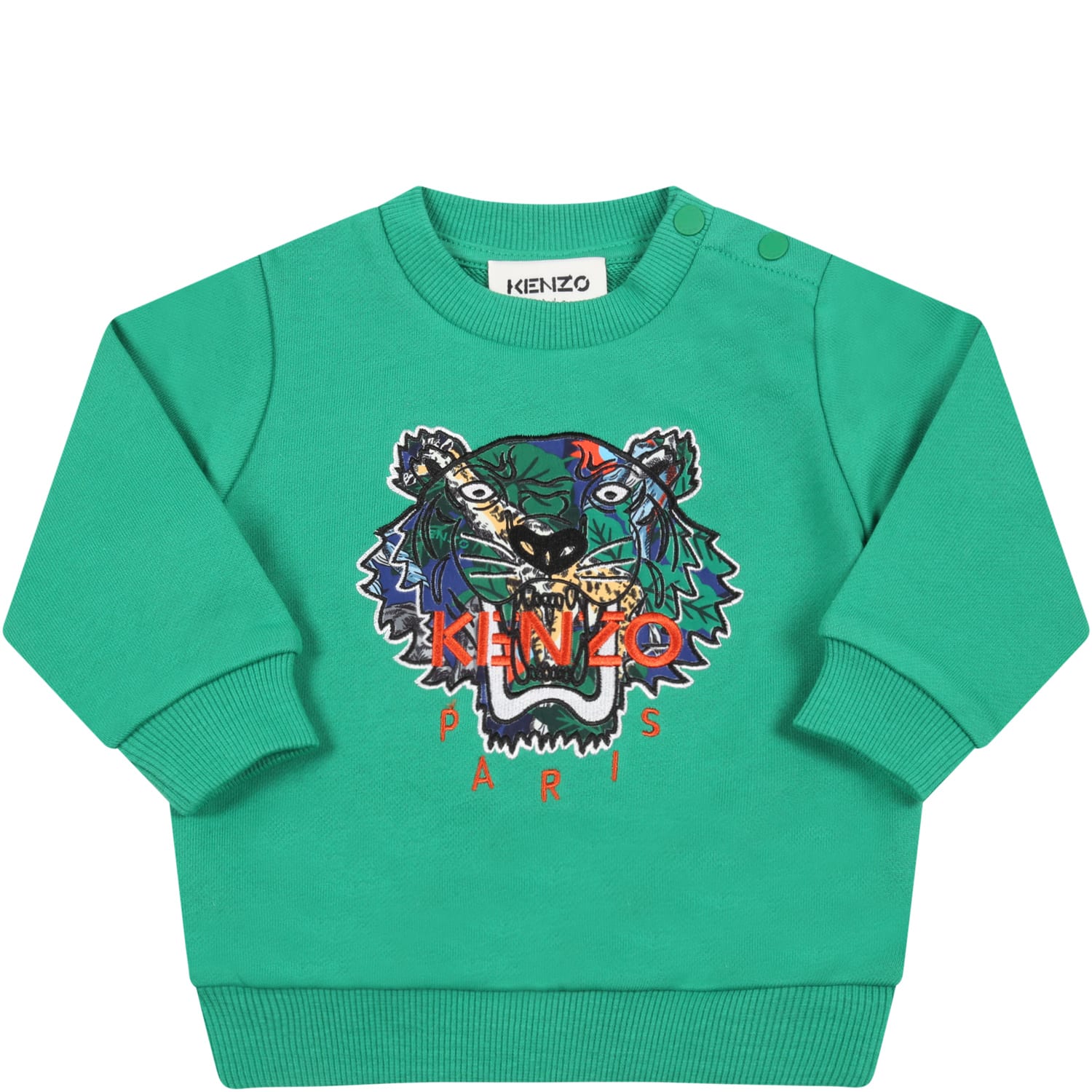 Kenzo Kids Green Sweatshirt For Baby Boy With Tiger