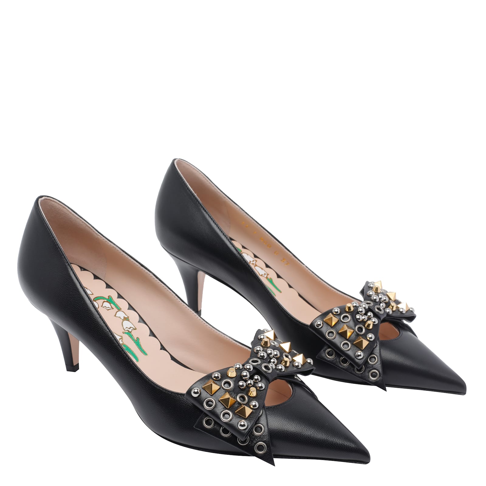 Valentino Chic Kitten Heel Pumps With Studded Bow In Multi
