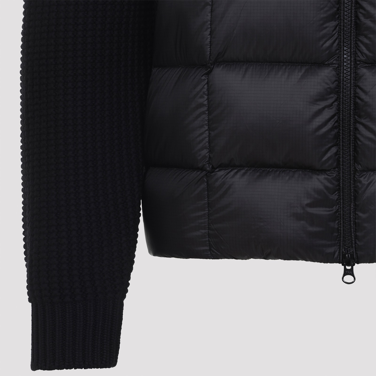 C.p. Company Black Wool Knit Jacket With Padded Hood In Black