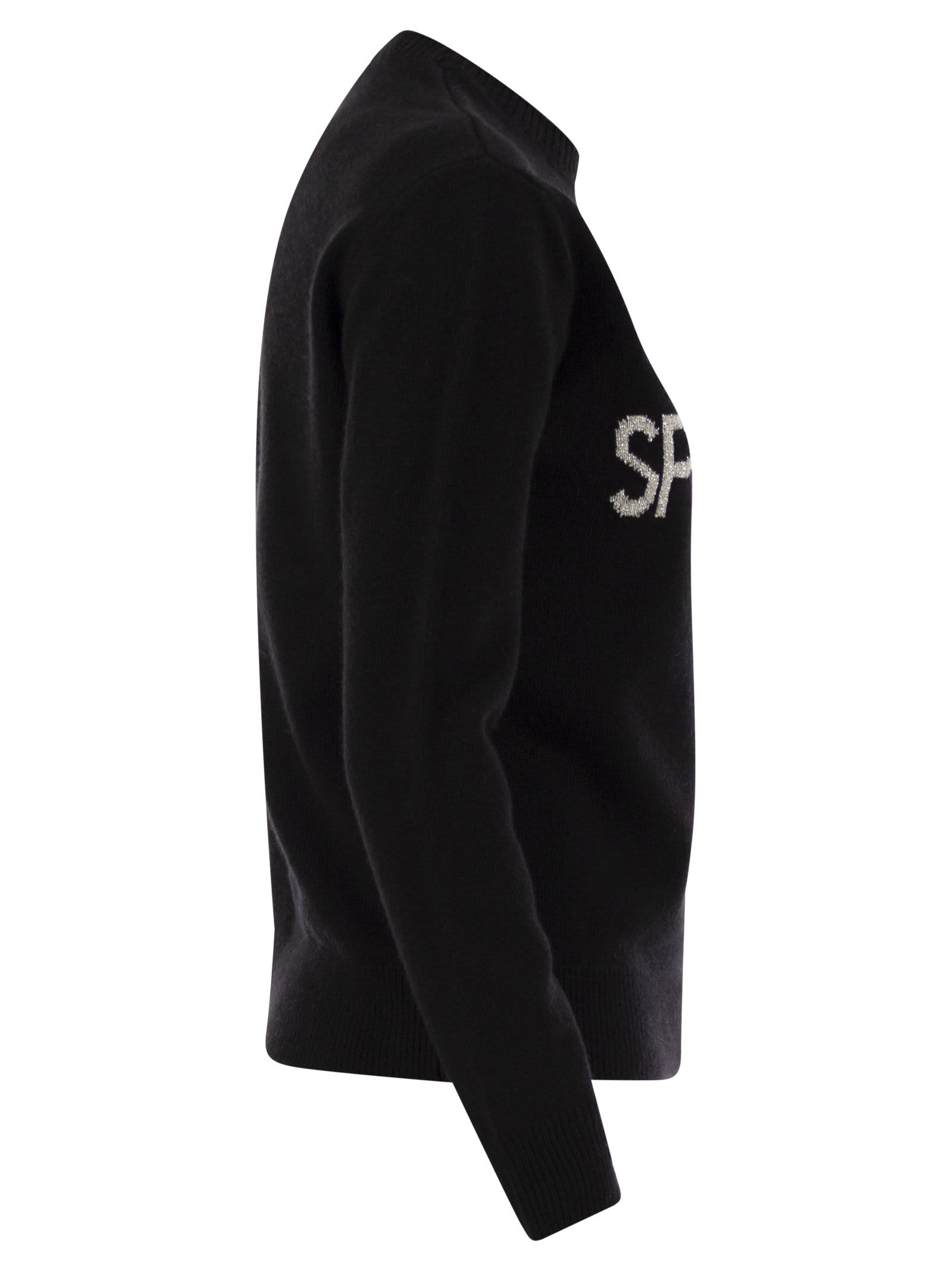 Mc2 Saint Barth Wool And Cashmere Blend Sweater With Embroidery Splendida Splendente In Black