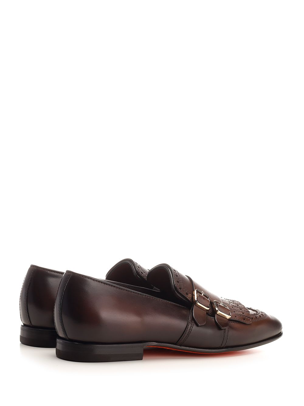 Shop Santoni Double Buckle And Fringe Loafer In Brown