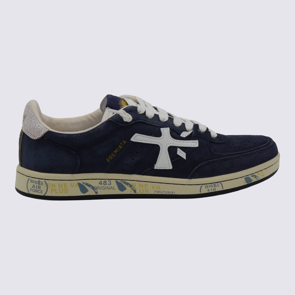 Premiata Casual Sneakers With Contrast Sole And Perforated Detailing In Blue