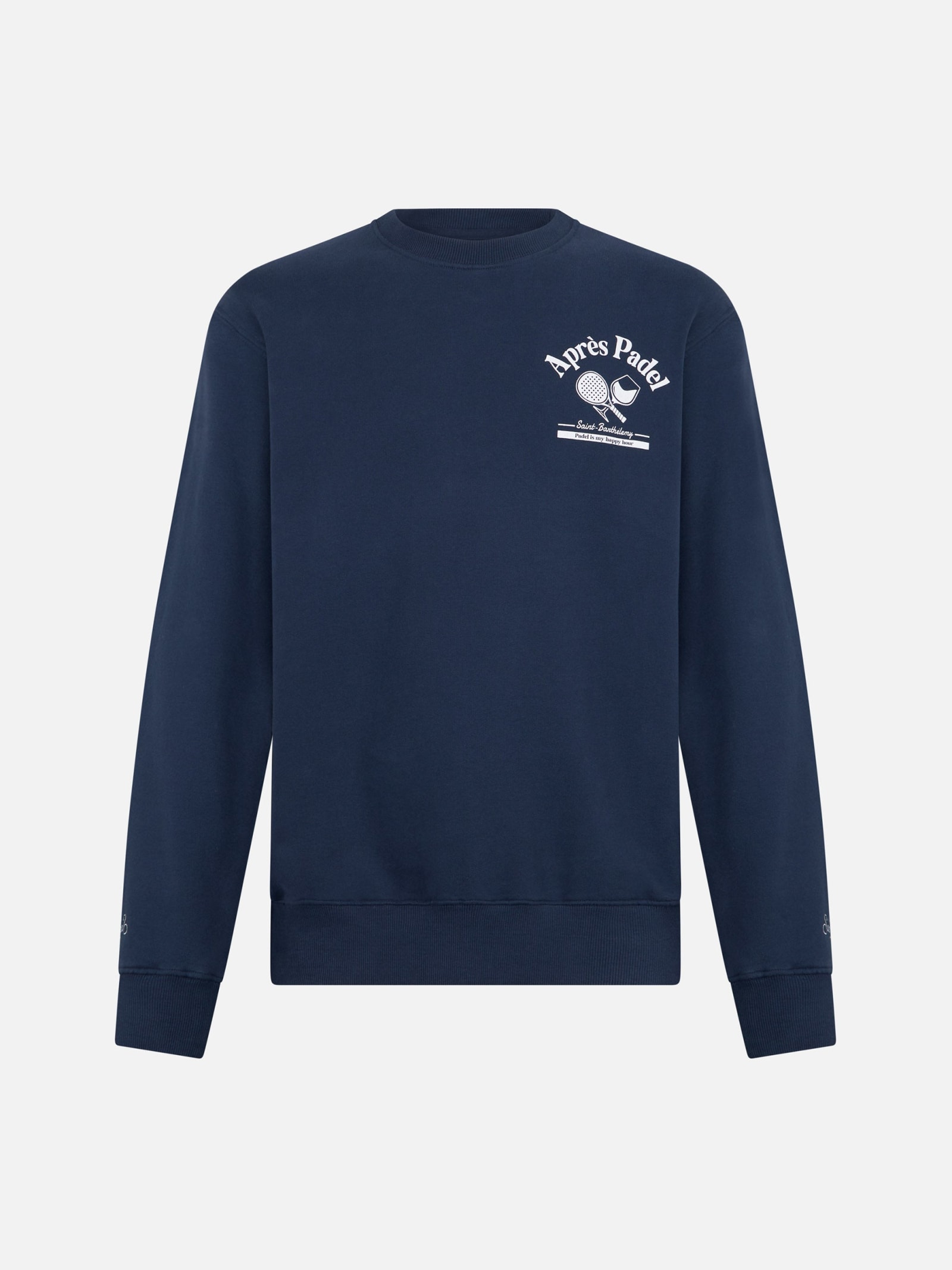 Shop Mc2 Saint Barth Man Crewneck Blue Sweatshirt With Après Padel Print