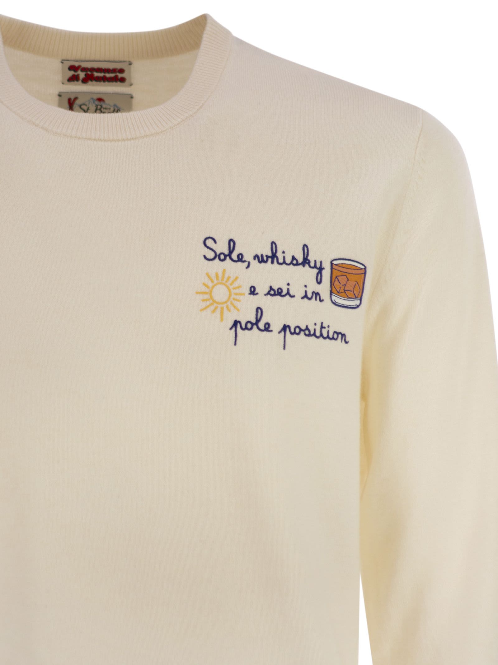 Mc2 Saint Barth Heron - Crew Neck Jumper With Embroidery On The Chest In White