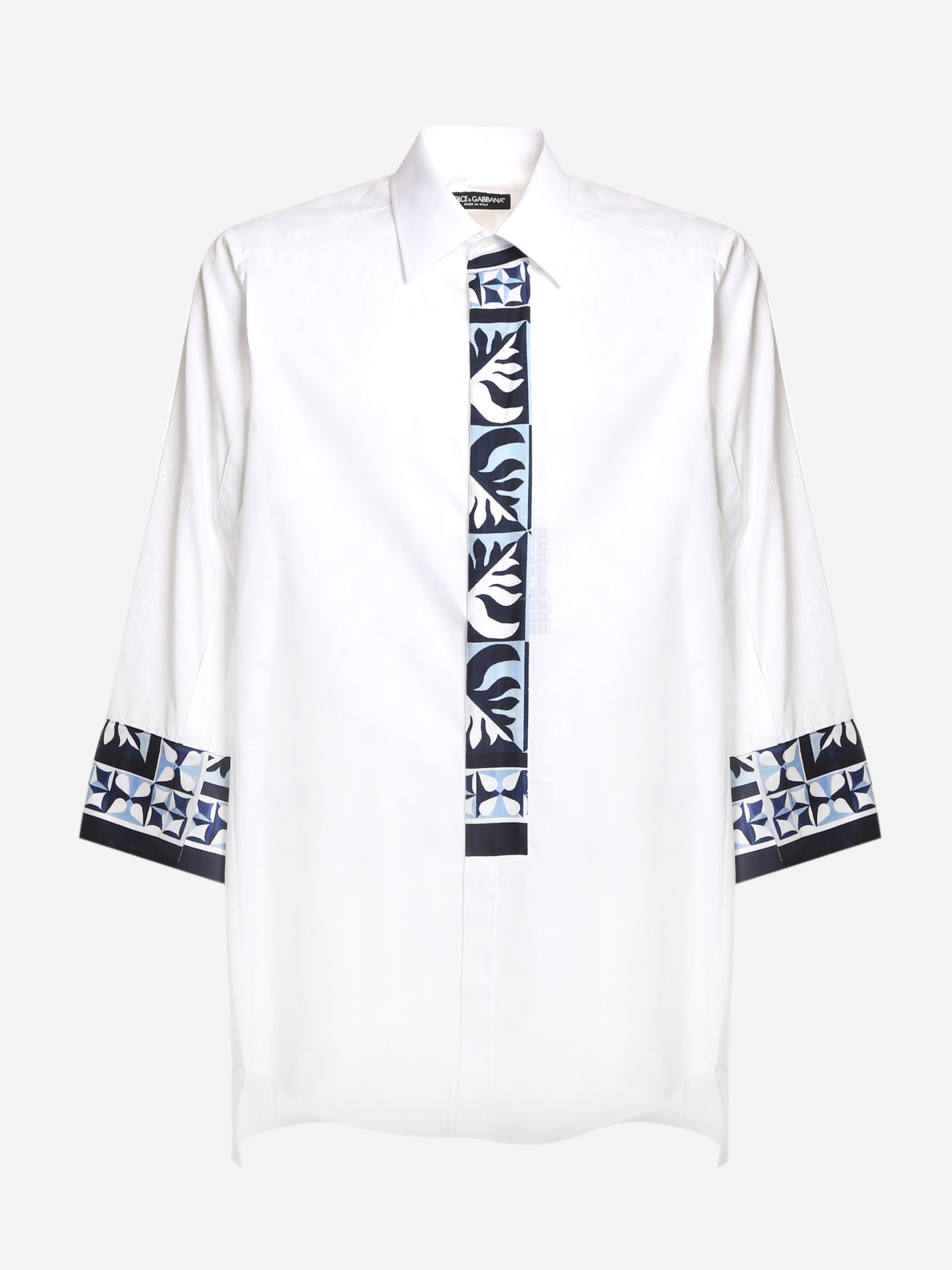 Dolce & Gabbana Cotton Shirt With Contrasting Inserts With Majolica Print