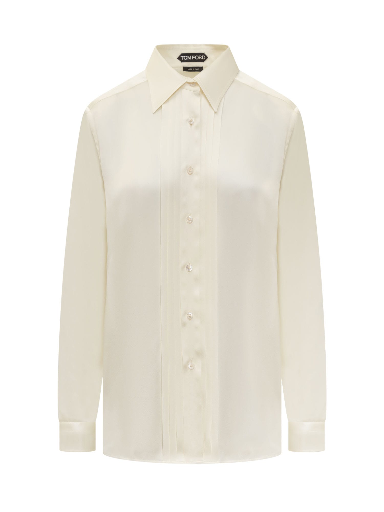Shop Tom Ford Silk Shirt With Pleated Detail In Off White (white)