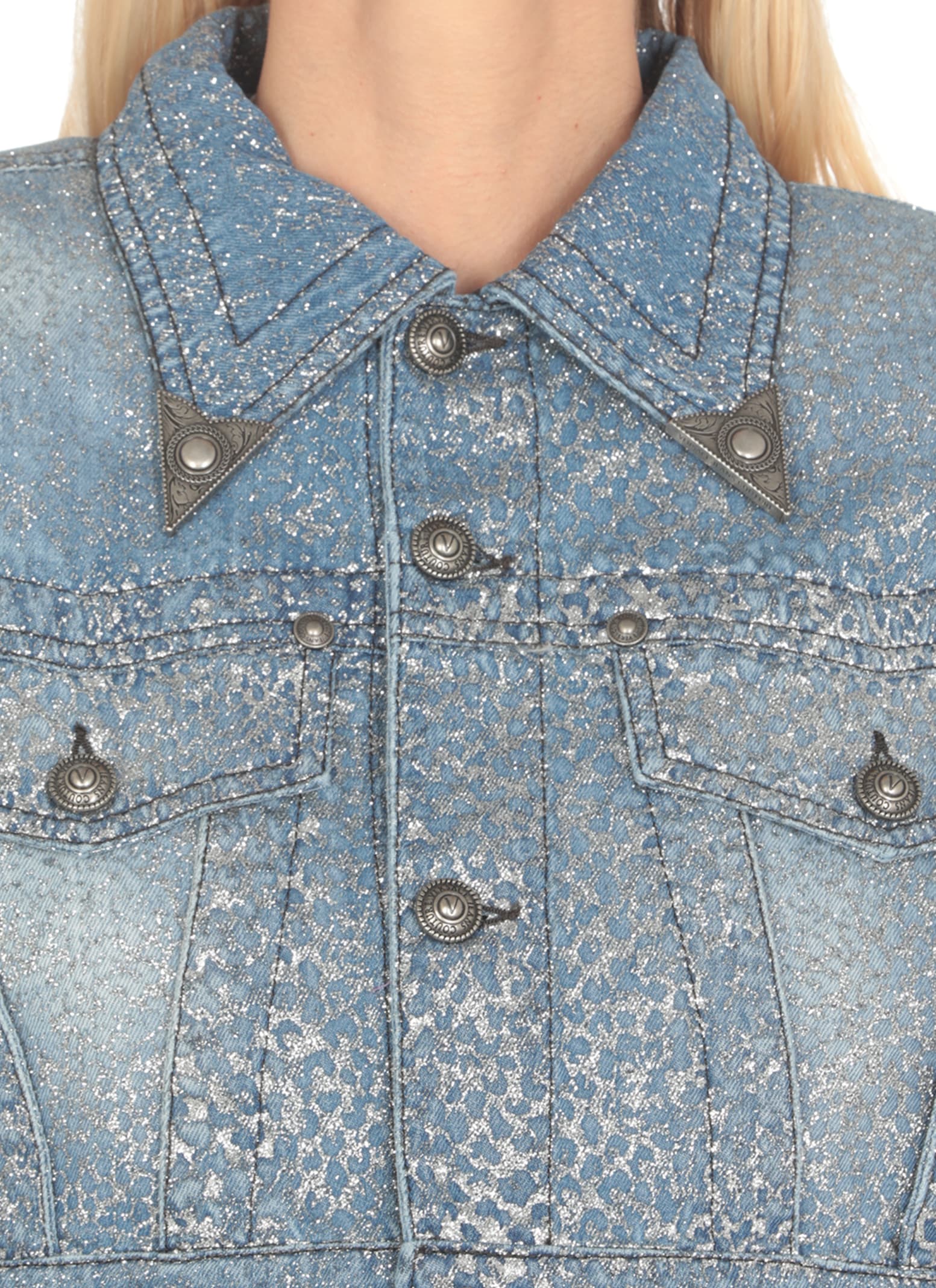 Shop Versace Jeans Couture Cotton Jeans Jacket In Blue
