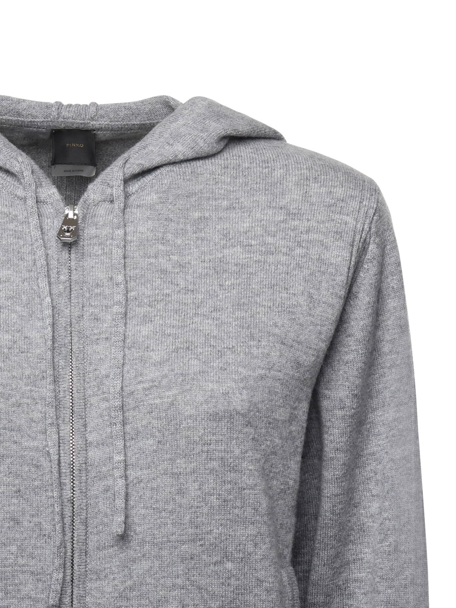 Pinko Cashmere-blend Sweater With Hood And Zip In Gray