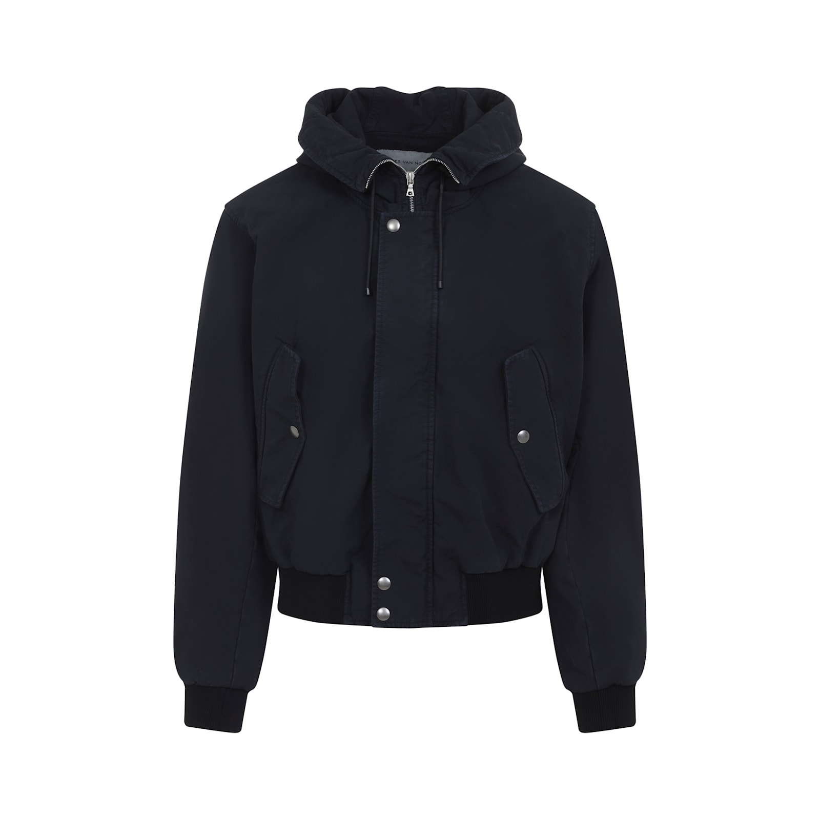 Dries Van Noten Modern Hooded Jacket Ribbed Cuffs In Black