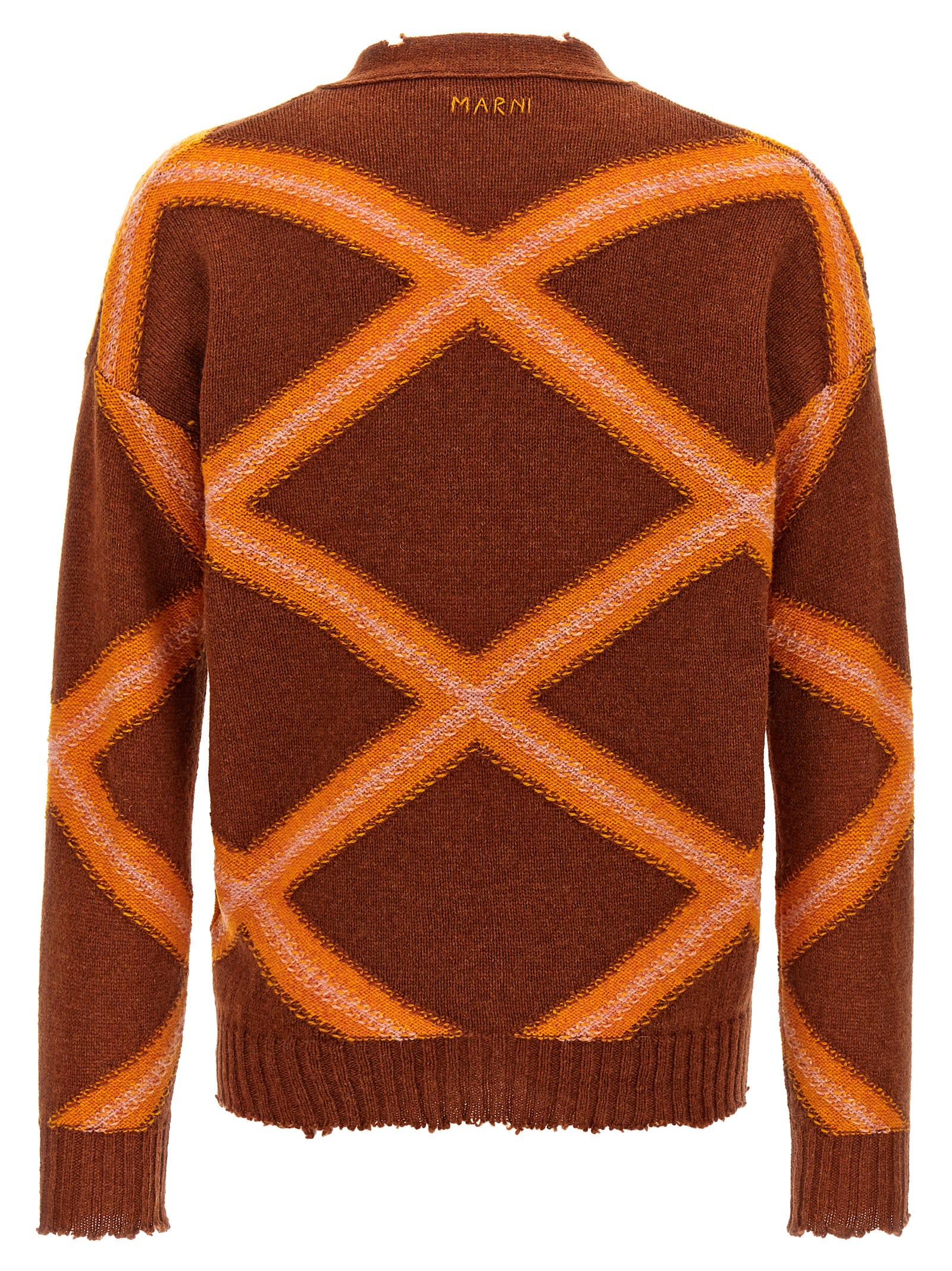 Shop Marni Broken Macro Argyle Cardigan