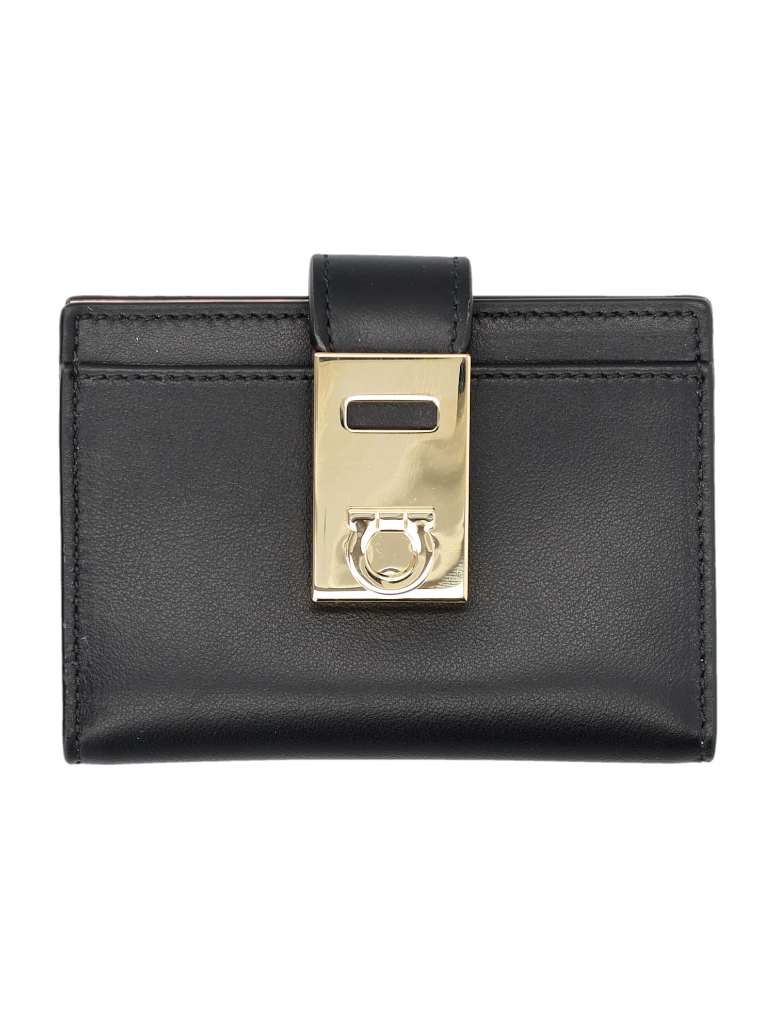 Shop Ferragamo Hug Two-tone Credit Card Holder In Black + Nylund Pink