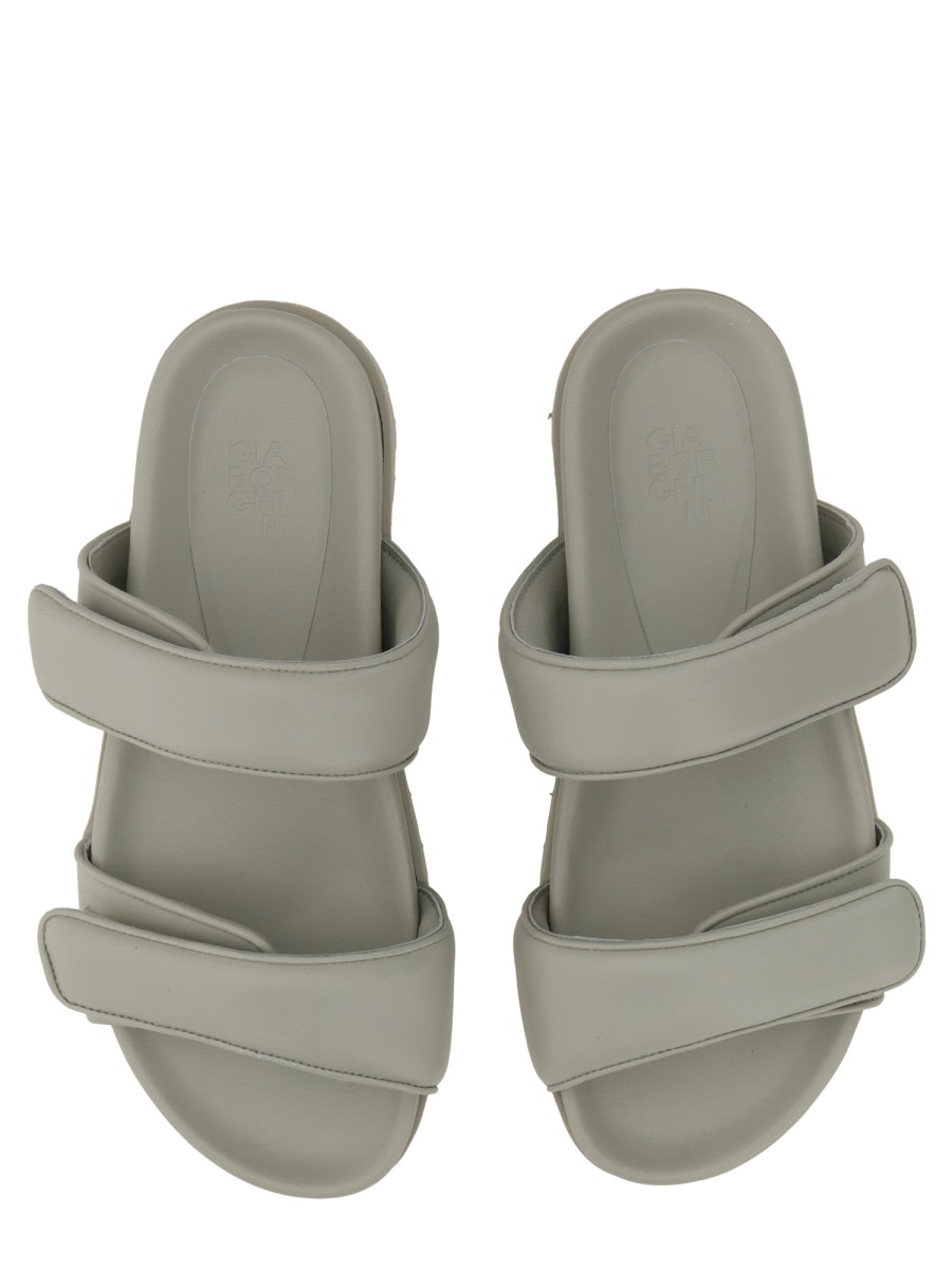 Gia Borghini Woman Sandals Sage Green Size 11 Soft Leather In Grey