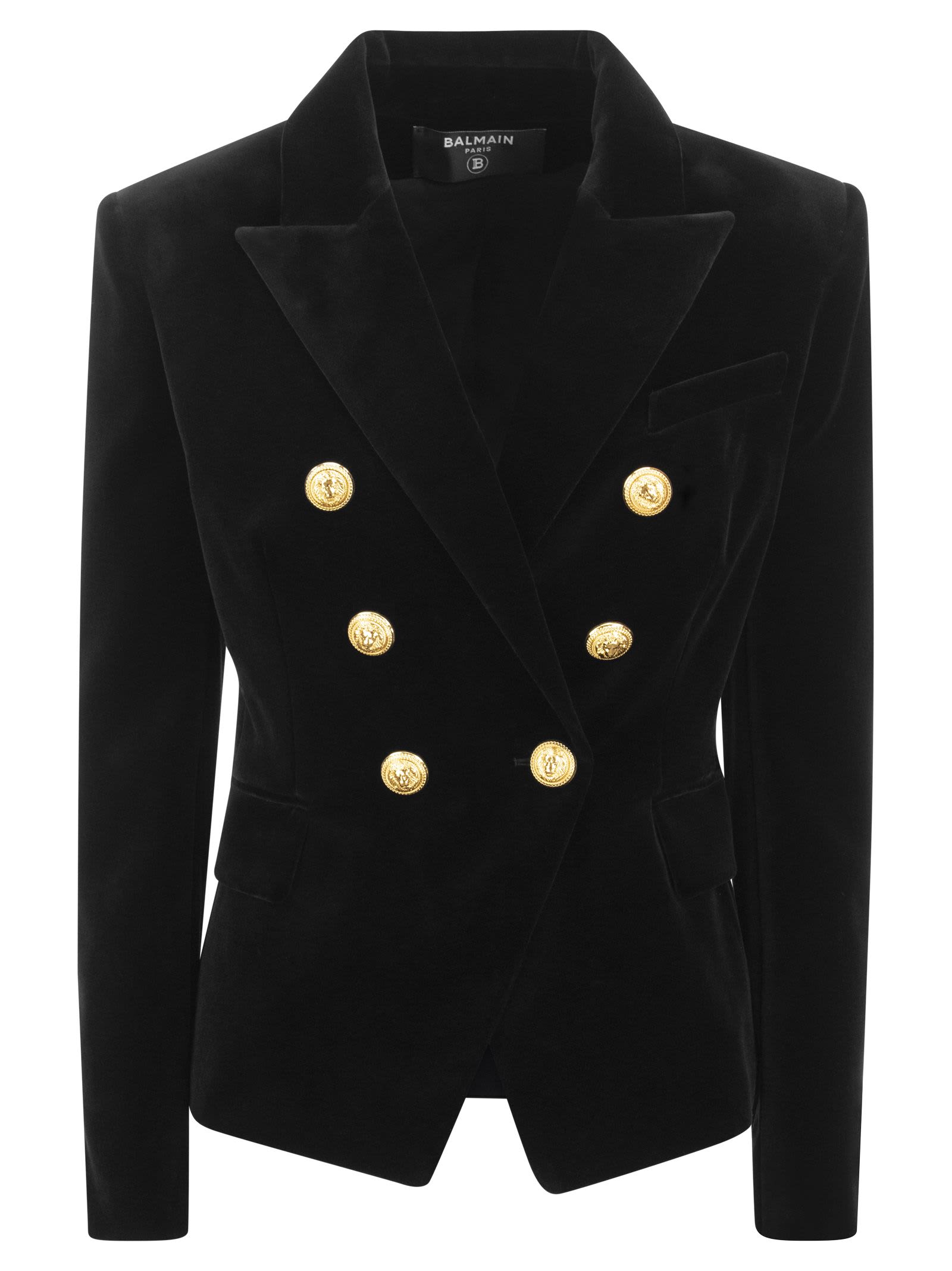 Balmain Black Velvet Double-breasted Blazer With Gold Buttons