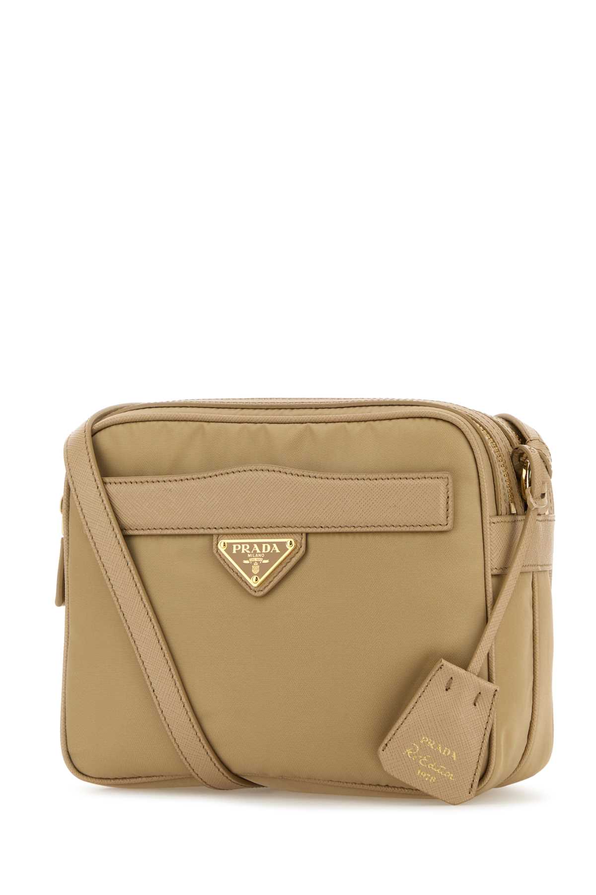 Prada Adjustable Strap Re-nylon Crossbody Bag With Front Pocket In Nude