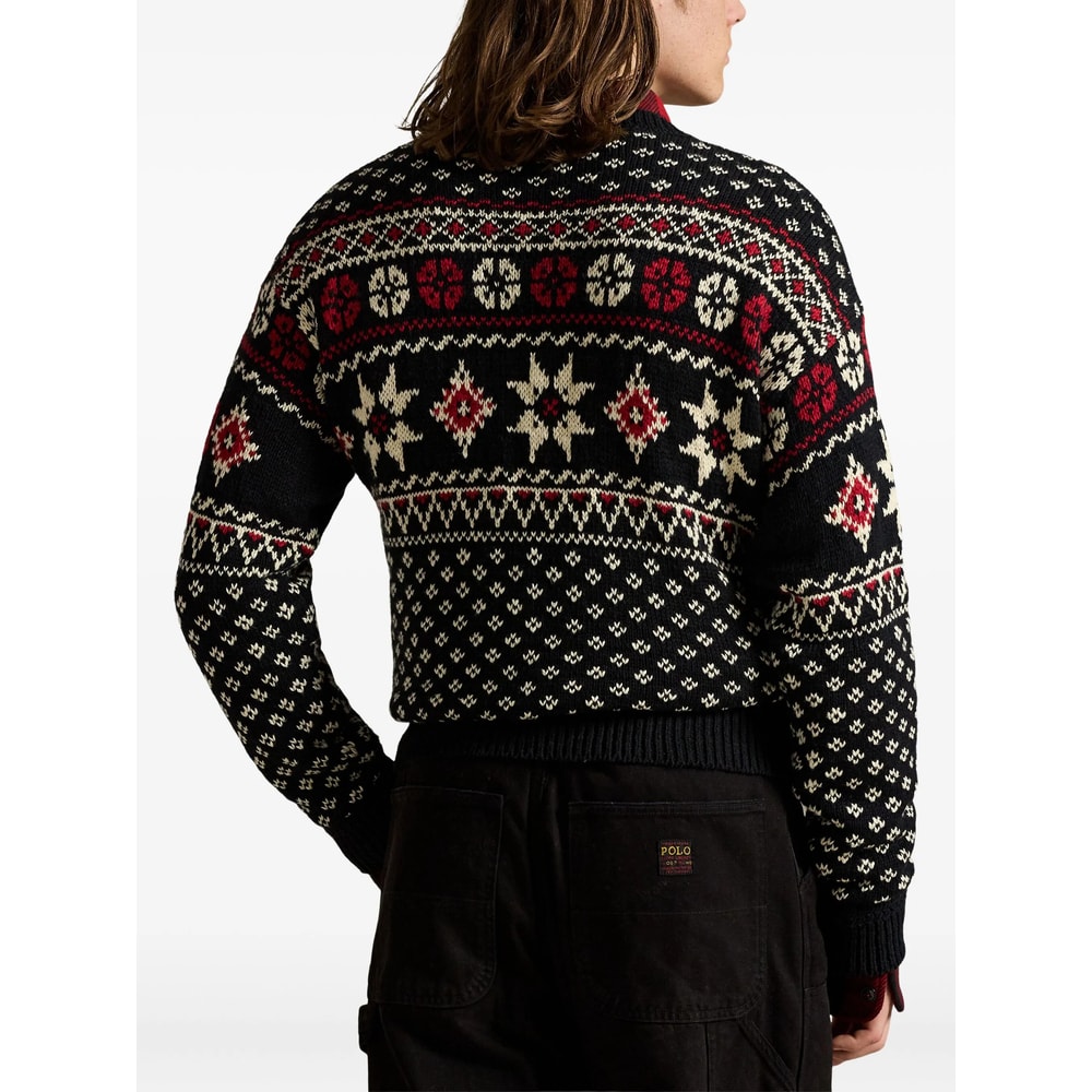 Ralph Lauren Patterned Crew Neck Long Sleeve Sweater In Black