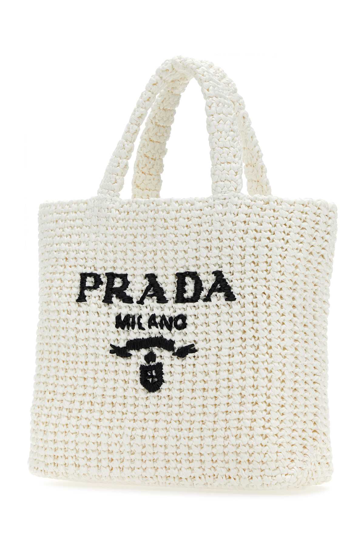 Shop Prada White Straw Handbag In Bianco