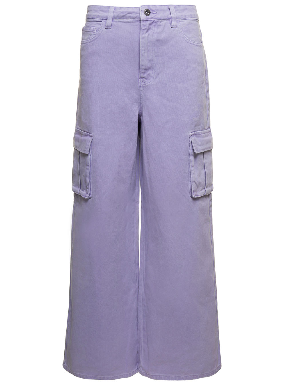 Shop Self-portrait Liliac Cargo Wide-leg Jeans With Logo Patch In Cotton Denim Woman In Violet