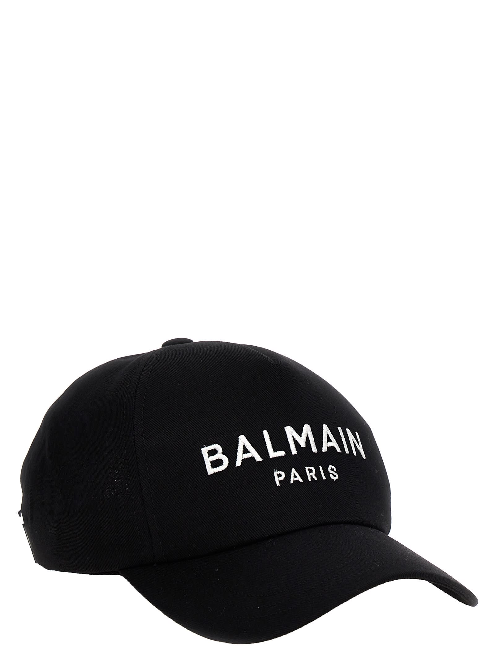 Shop Balmain Logo Embroidery Baseball Cap In White/black