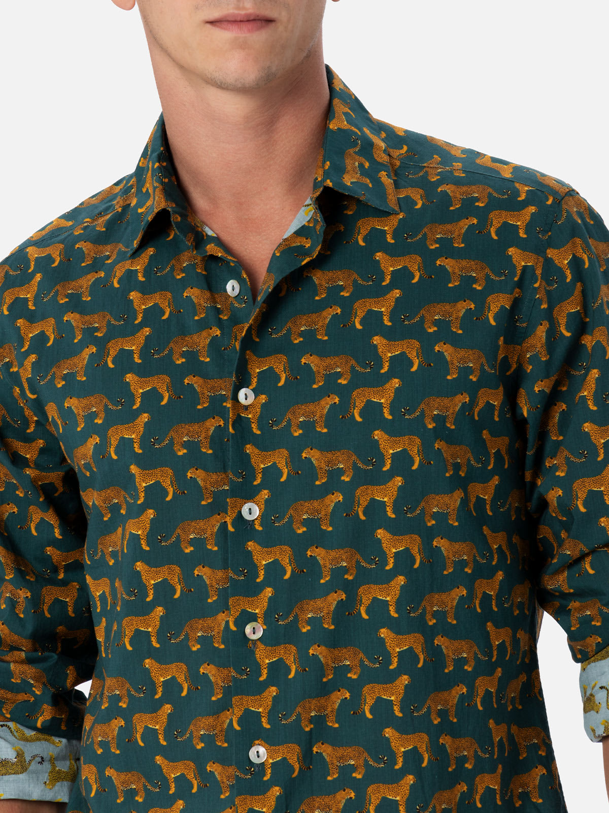 MC2 SAINT BARTH MAN MUSLIN COTTON SHIRT SIKELIA WITH CHEETA PRINT