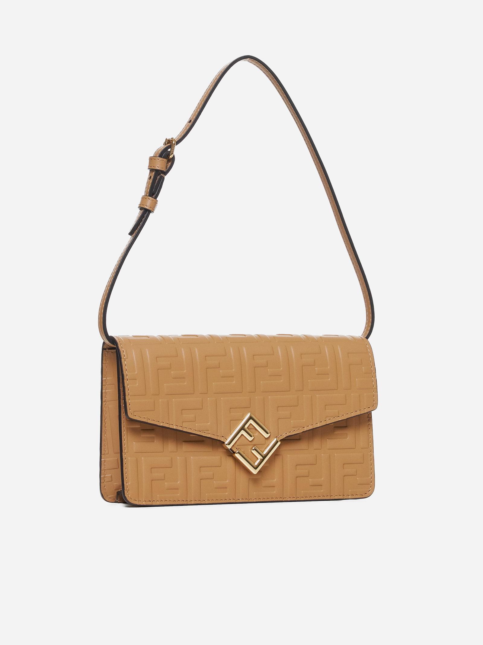 Shop Fendi Ff Diamonds Leather Wallet On Chain In Beige