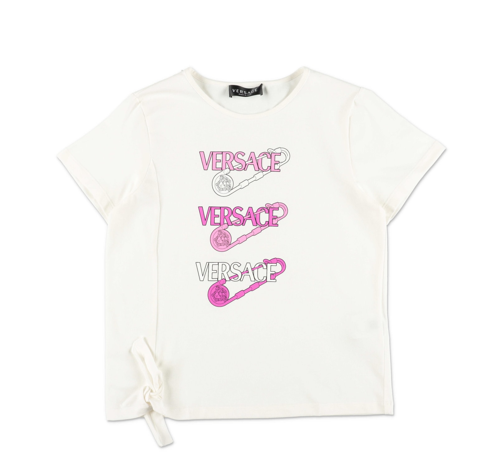 Versace T-shirt Bianca In Jersey Di Cotone Bambina